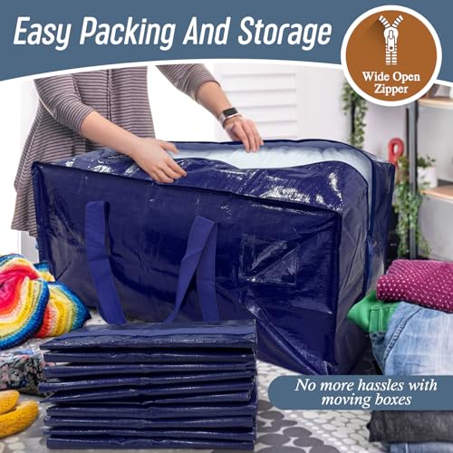 6 Pack Extra Heavy Duty Large Moving Bags with Strong Zipper (Dark Blue / 6 Pack)