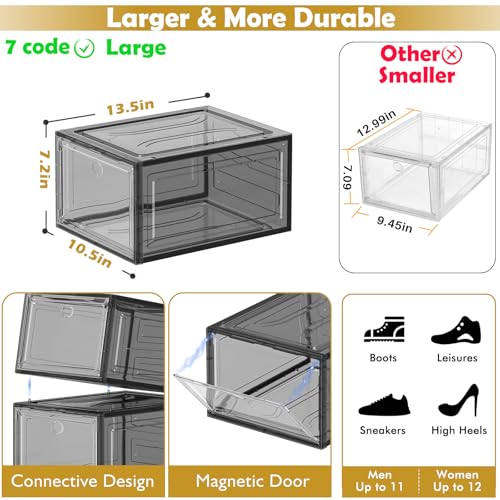 Sturdy Clear Shoe Organizer with Magnetic Door (Black / 6 pcs)