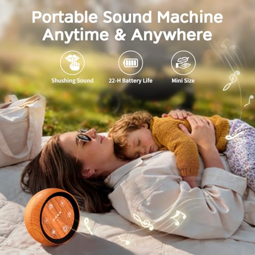 Portable Sound Machine White Noise Machine for Baby Kids Adults Sleeping with 32 Soothing Sounds 32 Volume Levels Brown Noise Machine with 4 Timer Memory Funtion for Travel Office Privacy (Wood Grain)