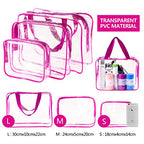 3Pcs Crystal Clear PVC Travel Toiletry Bag Kit for Women Men (1 Large, 1 Medium, 1 Small-Hot Pink / 3 Piece Set)