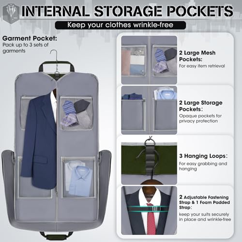 Garment Bags for Travel Carry On Garment Bag for Hanging Clothes (Green)