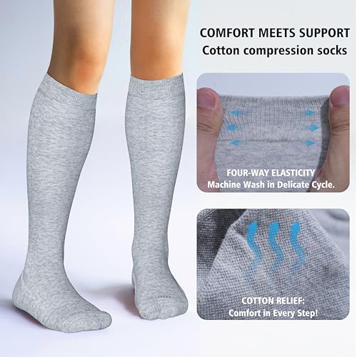 Cotton Compression Socks for Women Men 20 (2 Pairs-grey / Small-Medium)