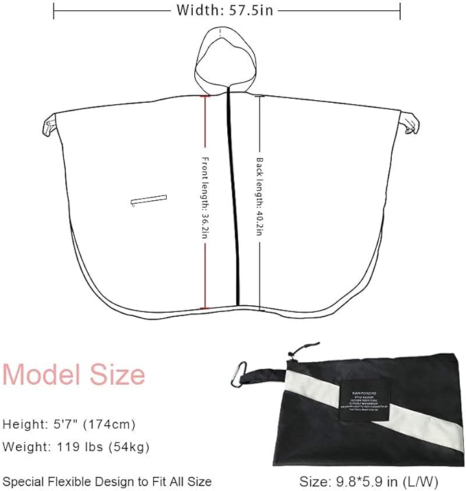 Rain Poncho Jacket Coat Hooded Zipper Style - Image 3