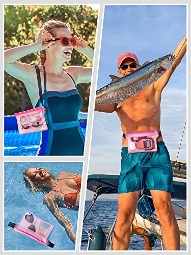 2 Pack Waterproof Fanny Pack Pouch Dry Bag for Phone Passport Purse (White & Pink)