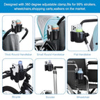 Stroller Cup Holder with Phone Holder (All Black Carbon Fiber Texture)