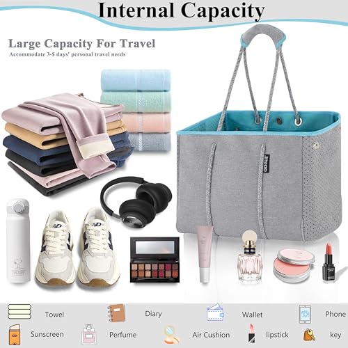 Neoprene Multipurpose Beach Bag Tote with Inner Zipper Pocket (Silver Gray / Large)