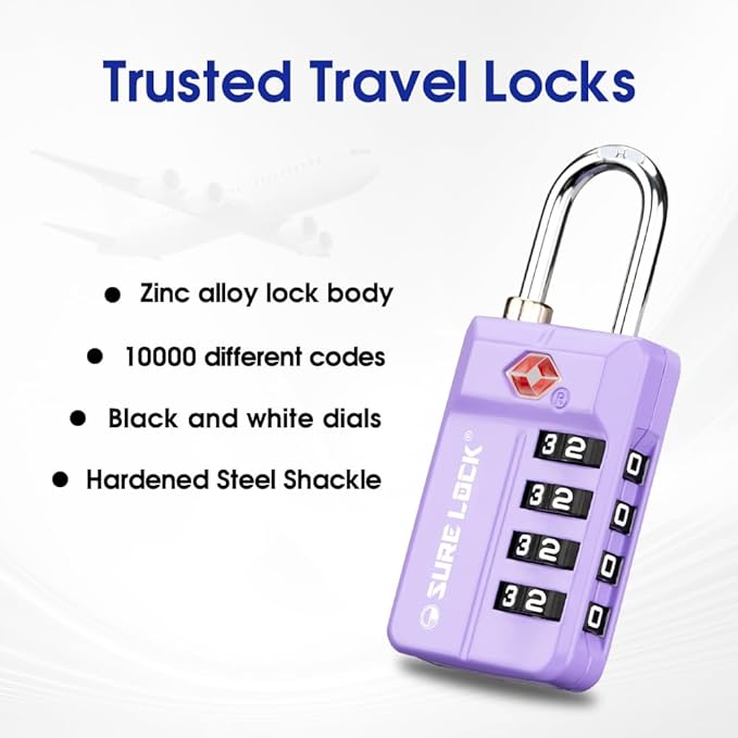 SURE LOCK TSA-Approved 4-Digit Resettable Combination Luggage Lock - Image 6