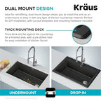 Black 33 in Single Bowl Drop In Granite Kitchen Sink KGD (Single Bowl Drop In Sink / Black)