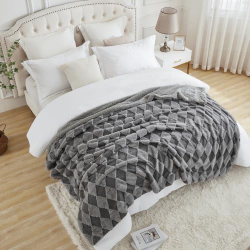Luxury Faux Fur Rabbit Fur Throw Blanket Gray 60"*80" (Faux Fur Gray / 60"*80")