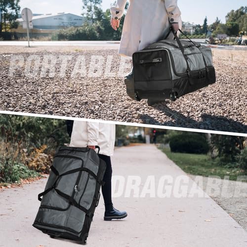 30" Large Rolling Travel Duffle Bag with Wheels and Handle (30" Black/Grey)