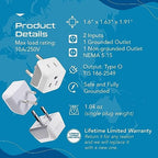 Thailand Travel Adapter with Dual Usa Input (White)