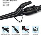 Professional Curling Iron Tapered Curling Wand 1-1/2" Ceramic Hair Curler, Fast Heat-up Multiple Temp Settings Curling Wand with LED Display Auto Shut Off and 2 Hair Clips