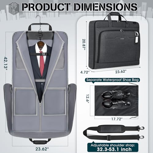 Garment Bags for Travel Carry On Garment Bag for Hanging Clothes (Grey)