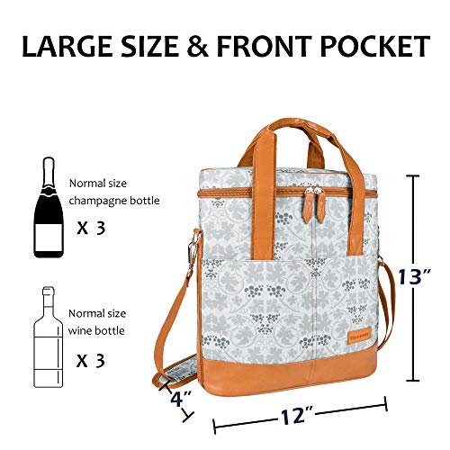 3 Bottle Wine Cooler Bag Carrier for Travel (White Flower)