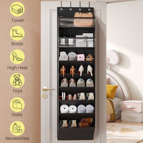 XL Clear Over the Door Shoe Organizer for Closet Fit 25 Pairs (Black 16-20 Pairs Clear Pockets / XL)