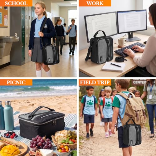 Insulated Lunch Bag for Men Women Kids (Heather Gray / One Size)