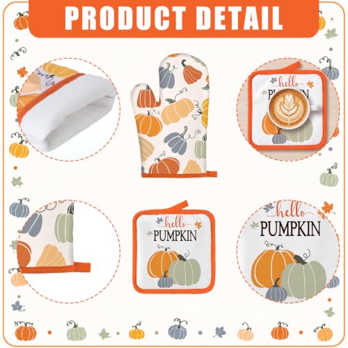 12 Pcs Fall Pumpkin Kitchen Decor Set 6 Towels 2 Kitchen Rugs (Multicolor / Multicolored Pumpkin)