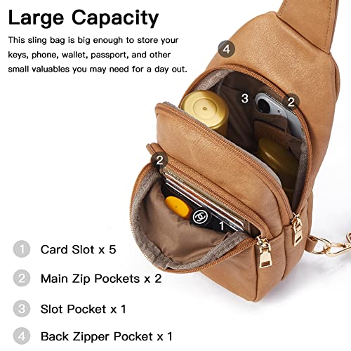 Crossbody Bags for Women Leather Sling Bag for Woman Travel Camel Brown (3-camel Brown)