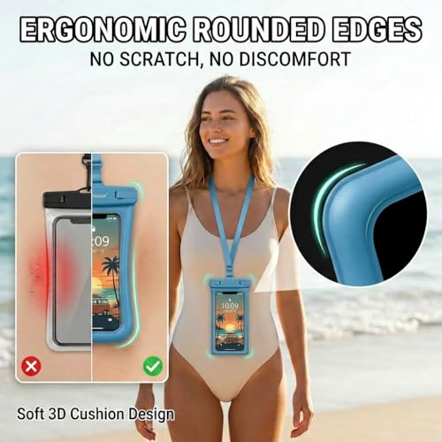 3D Waterproof Phone Pouch with Lanyard (1 Pack - Blue7.0")