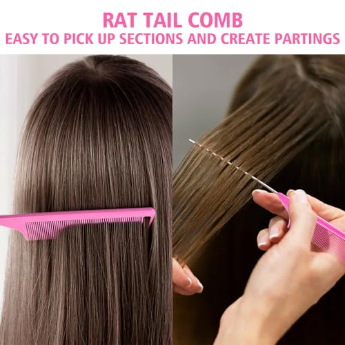 3 Pieces Hair Styling Comb Set Teasing Brush Rat Tail Comb Edge Brush for Edge&Back Brushing (Pink-3pcs)