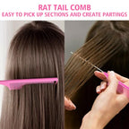 3 Pieces Hair Styling Comb Set Teasing Brush Rat Tail Comb Edge Brush for Edge&Back Brushing (Pink-3pcs)