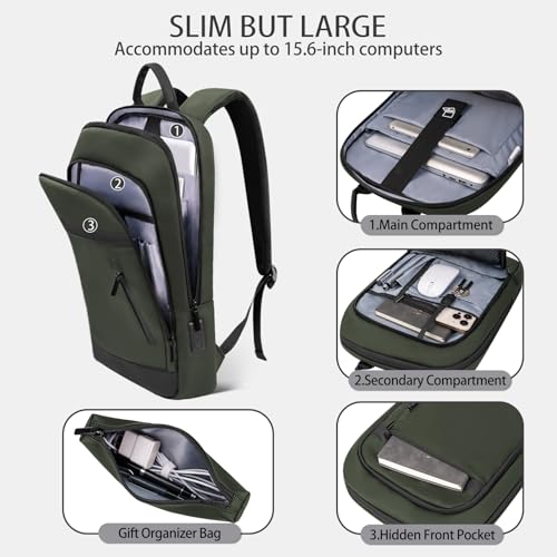 Business Backpack for Men Lightweight Commute Laptop Backpack Anti (15.6" / Classic / Green)