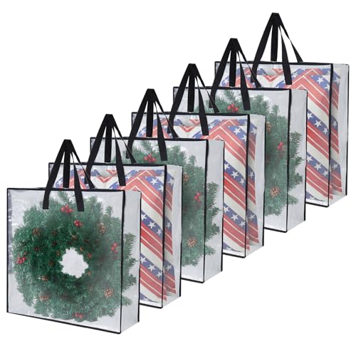 Heavy Duty Clear Wreath Storage Bag & Sturdy Moving Box Alternative (SClear / 6 Pack)