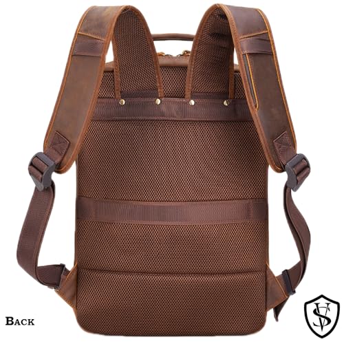 Angelo 17.3" Vintage Full Grain Leather Laptop Backpack for Men (Dark Brown)
