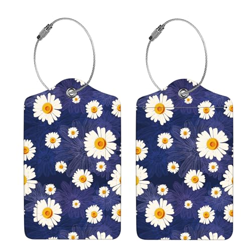 2 Pcs Luggage Tags for Suitcase (White Daisy)