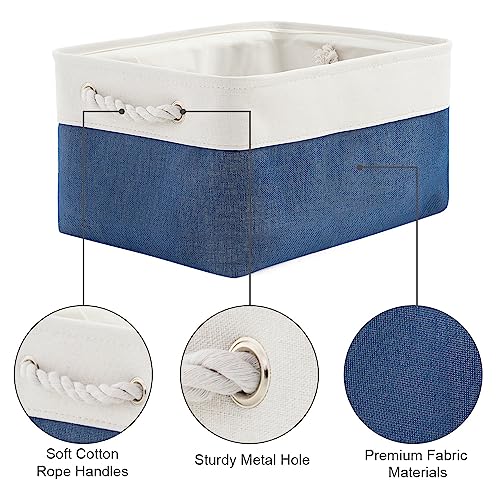 Storage Bins for Shelves (White & Blue / Medium -13.8Lx9.8Wx6.7H)
