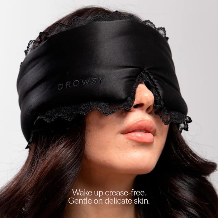 Silk Sleep Mask. Face (Black Lace / 1 Count (Pack of 1))
