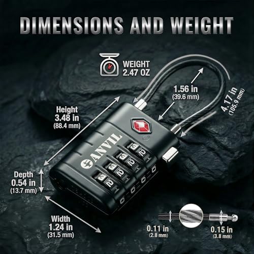 TSA Approved Luggage Locks with Search Alert Indicator (Black)