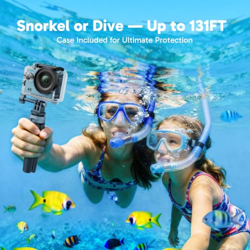 EK7000 4K30FPS 20MP WiFi Action Camera with EIS Ultra HD 131FT Waterproof Underwater Camera Remote Control 4X Zoom Support External Microphone Blue (Blue)