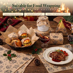 100 Pcs Christmas Wax Paper Sheets for Food Wrapping (Khaki / Christmas Lovely)