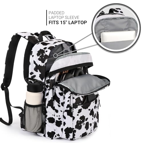 26L Backpack for College (Cow Print Black / 16.5 Inch)