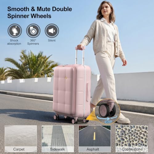 24 Inch Checked Luggage Hard Shell Suitcase Top Opening Suitcases (24 Inch / Pink)