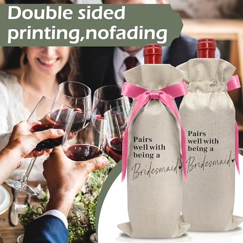 Cute Pink Bow Ribbon Engagement Gift Wine Bag (Wedding Wine Bag Style 10)
