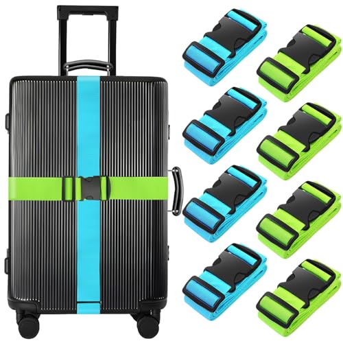 Luggage Straps for Suitcases (Blue+Green / 8Pcs)