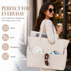 Large Beach Bag for Women (Khaki White)