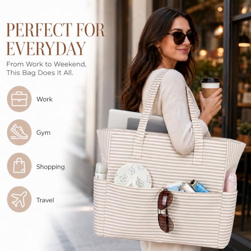 Large Beach Bag for Women (Khaki White)