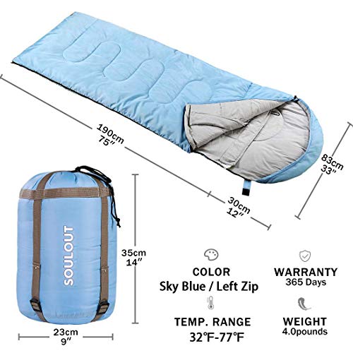 3 4 Season Sleeping Bag for Adults & Teens (Sky Blue / 87*33)