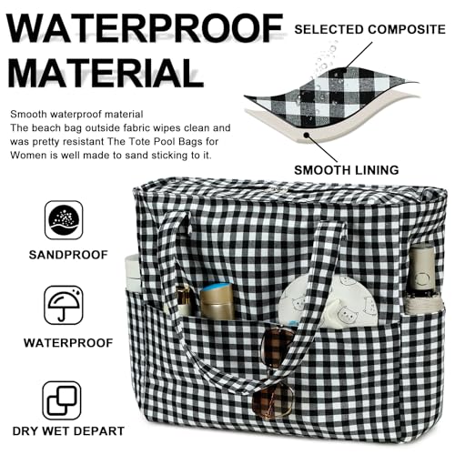 Beach Bags for Women (Black White Checkered-1)