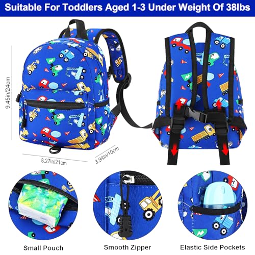 Toddler Backpack with Leash (Dark Blue/Truck, Blue Link)