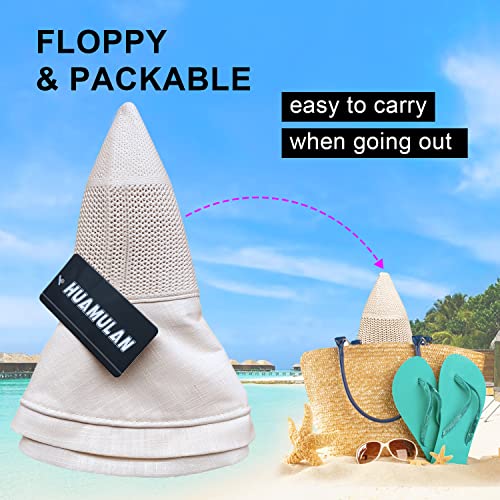 Women Mesh Crown Wide Brim Sun Hats Floppy Summer UV Protection UPF Hat for Beach Hiking Garden Travel Lawn Work Chin Strap (One Size / A1-m9163-beige)