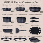 17PCS Pots and Pans Set Nonstick Cookware Set with Detachable Handle (Dark Gray / 17PCS-Big Size)