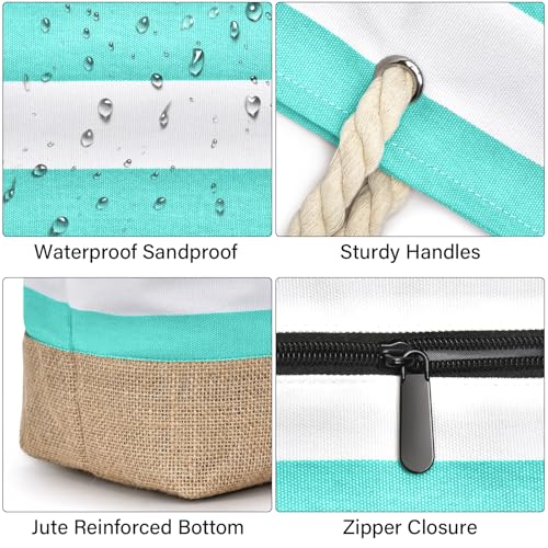 Beach Bag Initial Beach Tote with Makeup Bag for Travel (Mint Green)