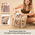 Beach Bag with Zipper (Pink & Orange Stripe)