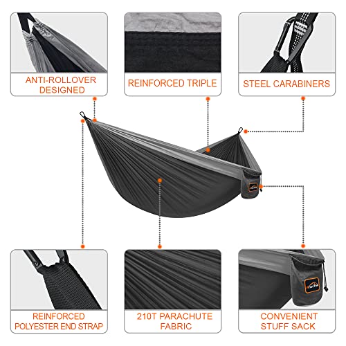 Camping Hammock (Black&gray / Double 118''L x 78''W)