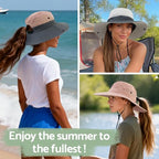 Ponytail Sun Hats for Women UPF 50+ Pink (One Size / Pink/Grey(ponytail Hole))