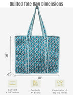 100% Cotton Quilted Tote Bag For Women (Ball Blue Purple Thorn Floral Print)
